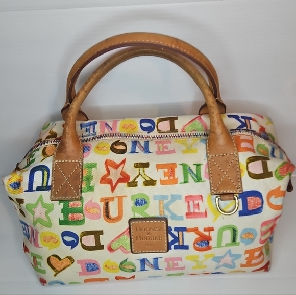 Dooney & Bourke Colorful Alphabet Scribble Canvas Tote Bag ,Multi Print Rr Vntg - Picture 5 of 14